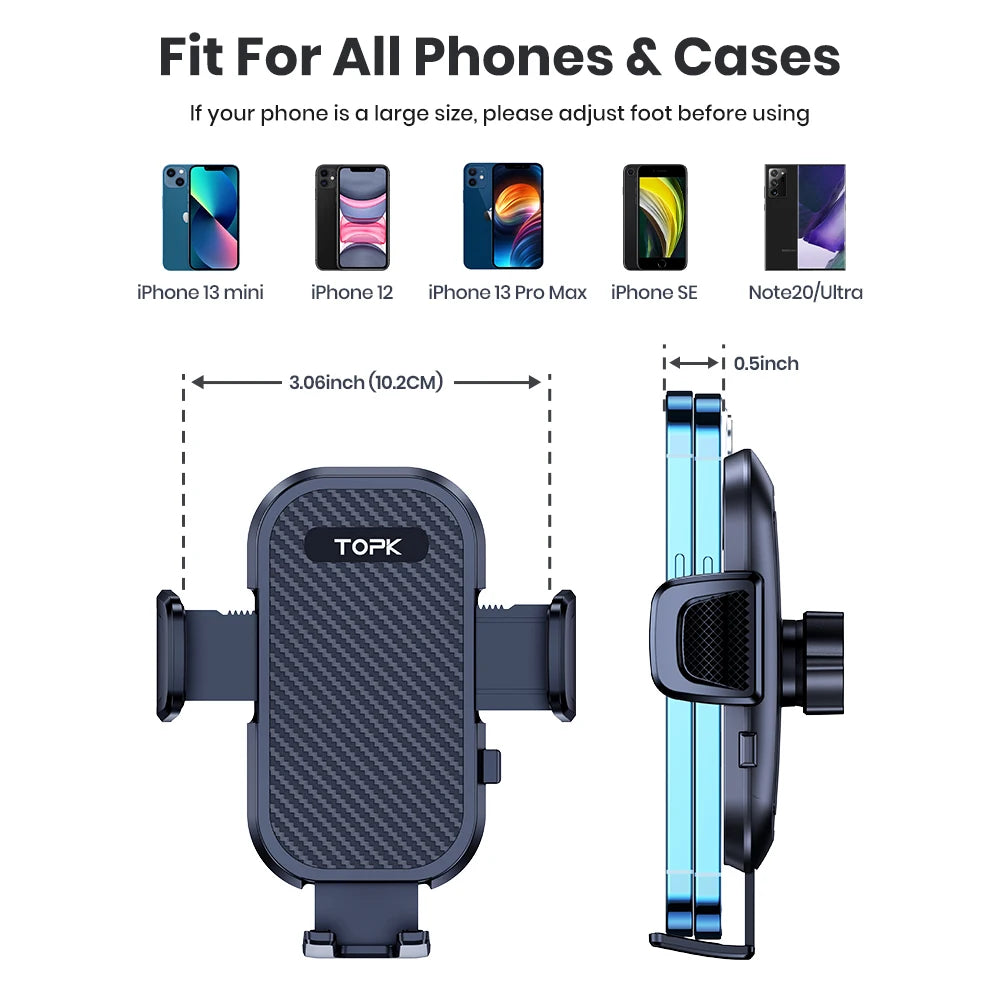 TOPK Car Phone Holder Stand Gravity Dashboard Phone Holder Mobile Phone Support Universal For iPhone 13 12 11 Xiaomi Samsung