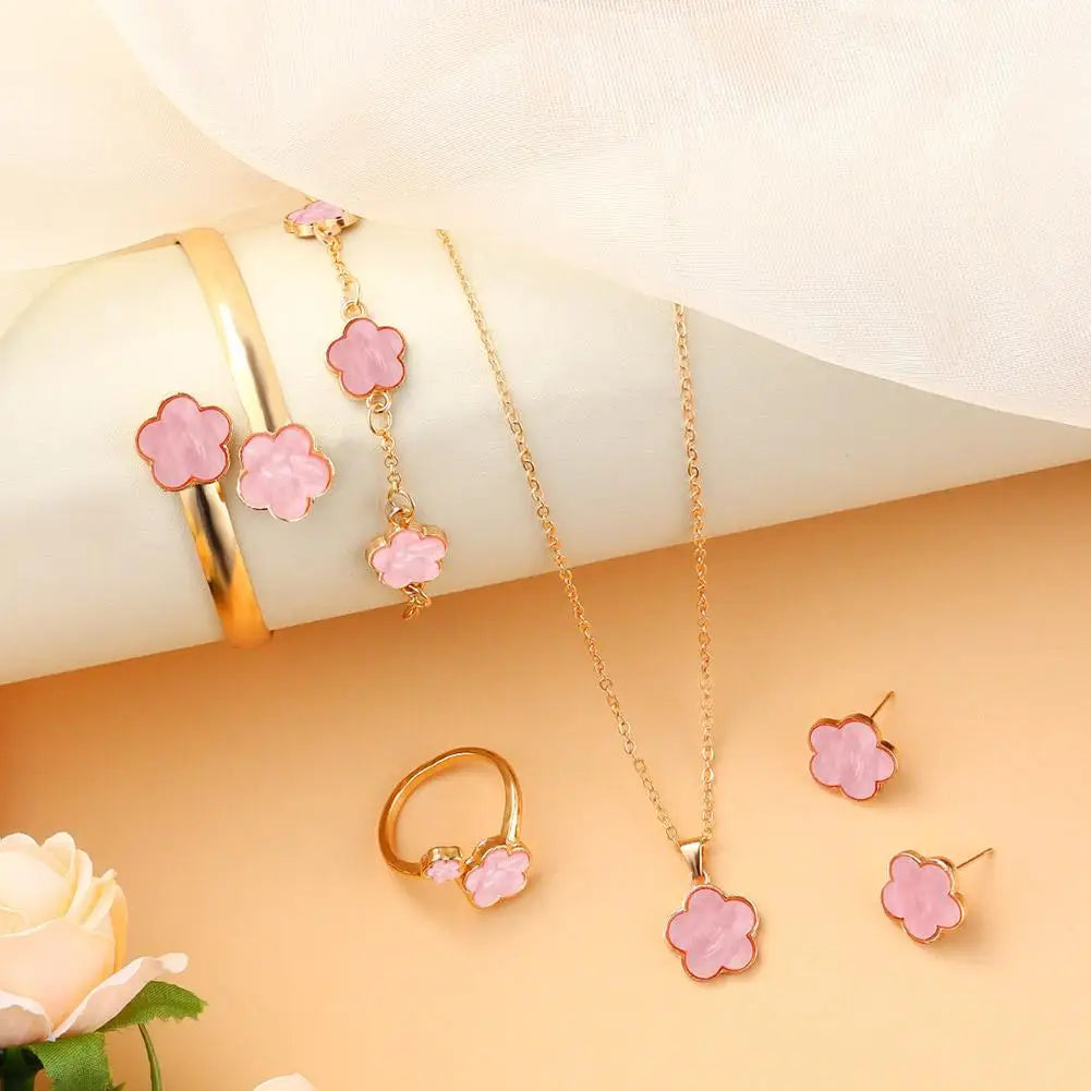 5 Pcs Set Jewelry Stainless Steel Five Leaf Clover 316L Bracelets For Women Elegance French Niche Necklaces Bracelets Earrings