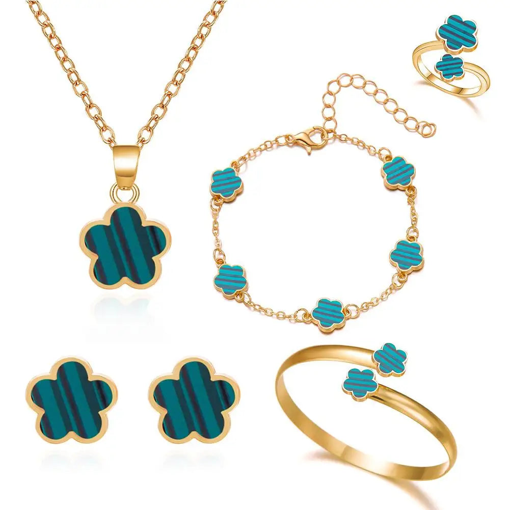 5 Pcs Set Jewelry Stainless Steel Five Leaf Clover 316L Bracelets For Women Elegance French Niche Necklaces Bracelets Earrings